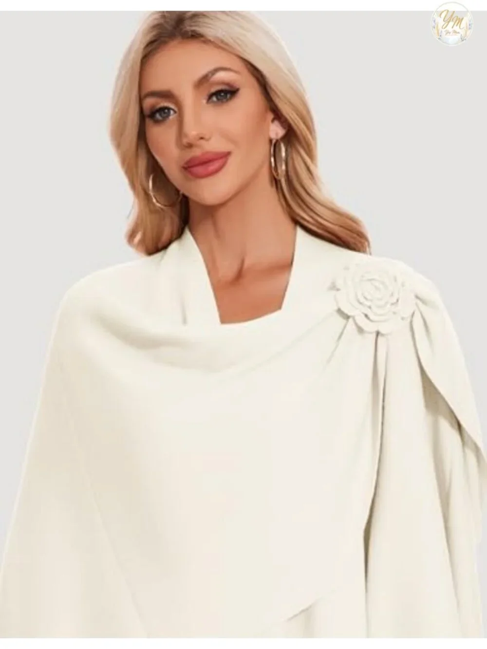 Elegant Cross Front Floral Shawl Wrap Poncho Viscose Blend